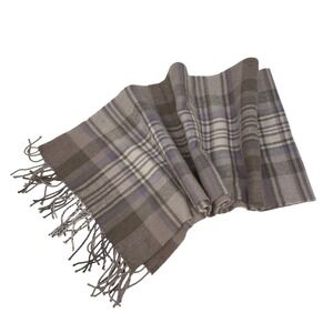 Highland Tartan Tweeds of Scotland Pure New Wool Scarf Tan Lilac 11.25" x 52"